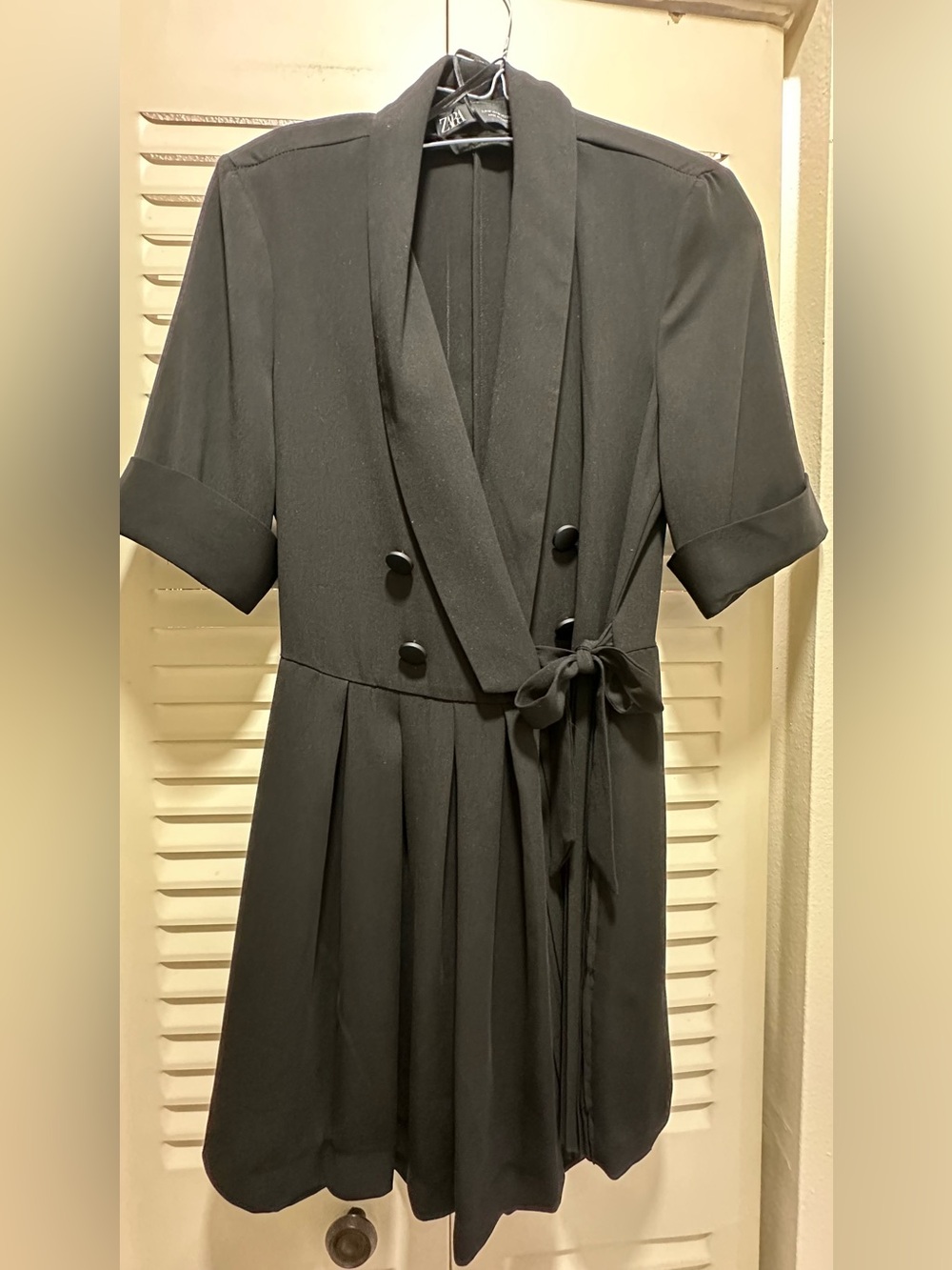 Zara Black Short-Sleeve Wrap Romper with Tie Waist